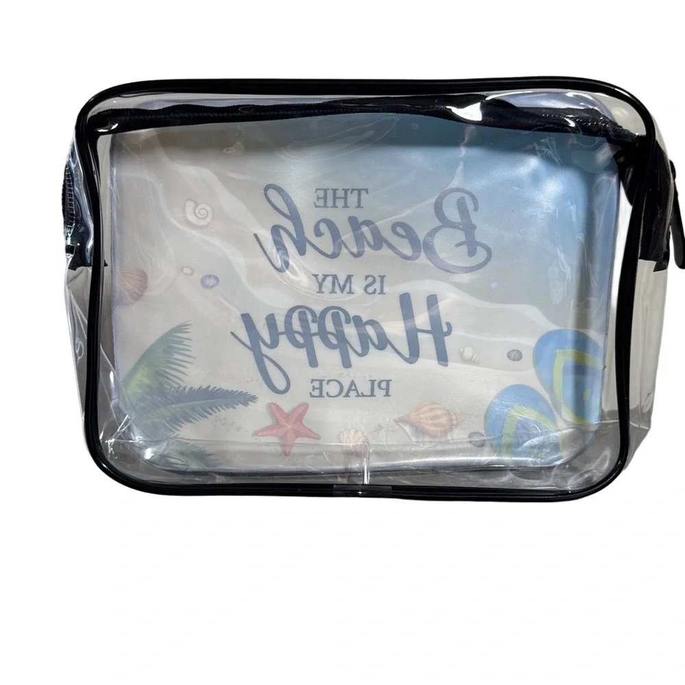 The Beach is my Happy Place Travel Themed Cosmetic Bag NWOT